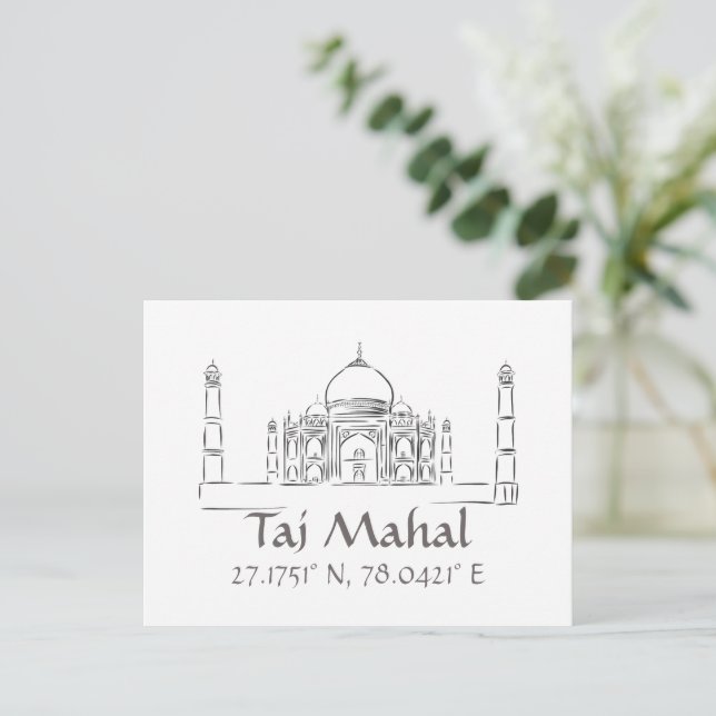Taj Mahal Latitude Longitude Postcard Postkarte (Stehend Vorderseite)