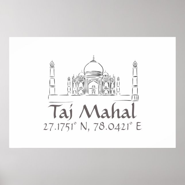 Taj Mahal Latitude Longitude Poster (Vorne)