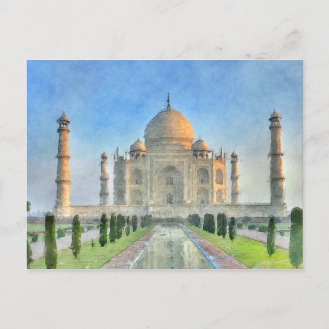 Taj Mahal Postcard Farbenfrohe Malerei Postkarte (Vorderseite)