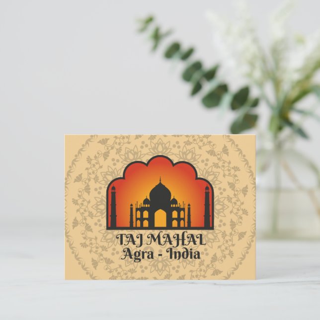 Taj Mahal Silhouette Floral Mandala Postkarte (Stehend Vorderseite)