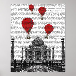 Taj Mahal und Red Hot Air Balloons Poster