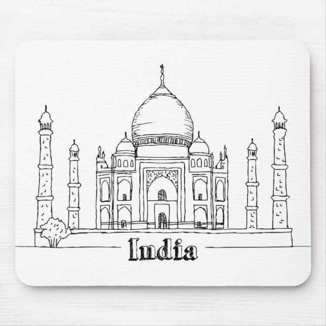 Taj Mahal Vacation Zeichnend Urlaub Kunst Reisen Mousepad (Vorne)