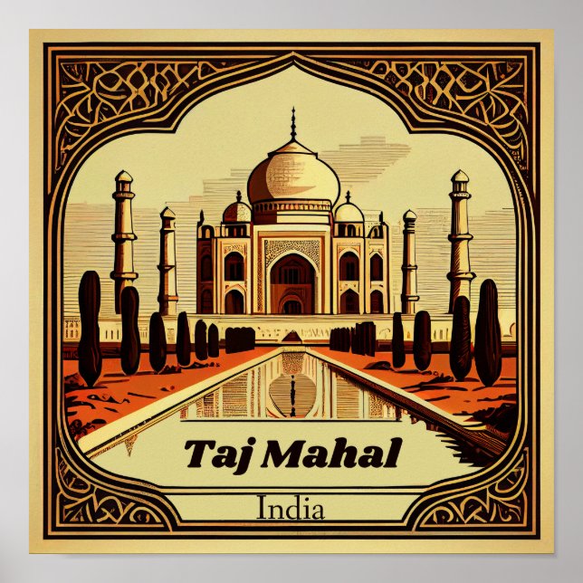 Taj Mahal Vintag Square Poster (Vorne)