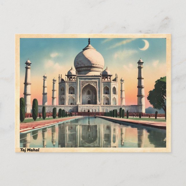 Taj Mahal Vintage Travel Postkarte (Vorderseite)
