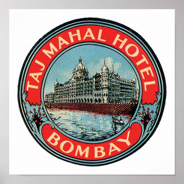Taj Mahal, Vintages Gepäcksiegel von Bombay Poster (Vorne)
