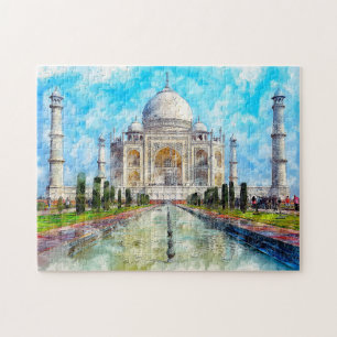 Taj Mahal Watercolor bemalt Puzzle