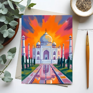Taj Mahal Watercolor Sunset India Travel Postkarte