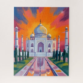 Taj Mahal Watercolor Sunset India Travel Puzzle