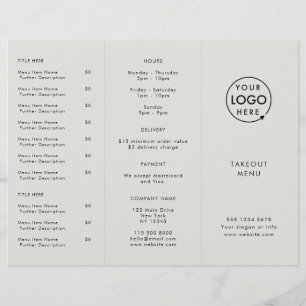 Take-Away Menü für das Restaurant mit grauem Log