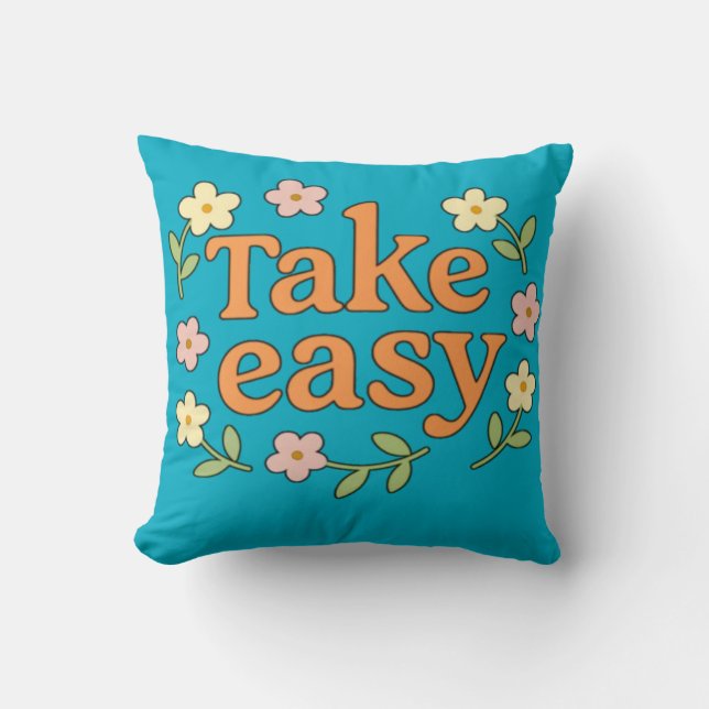 "Take Easy": Positive Retro Floral Illustration Kissen (Vorderseite)