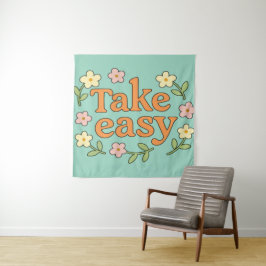 "Take Easy": Positive Retro Floral Illustration Wandteppich