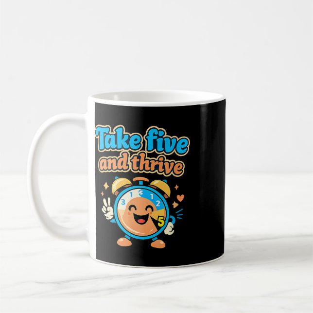 Take Five And Thrive Retro-Uhr Design für psychisc Kaffeetasse (Links)