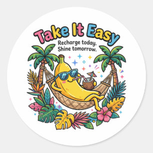 Take It Easy – Chillige Bananen-Vibes Runder Aufkleber