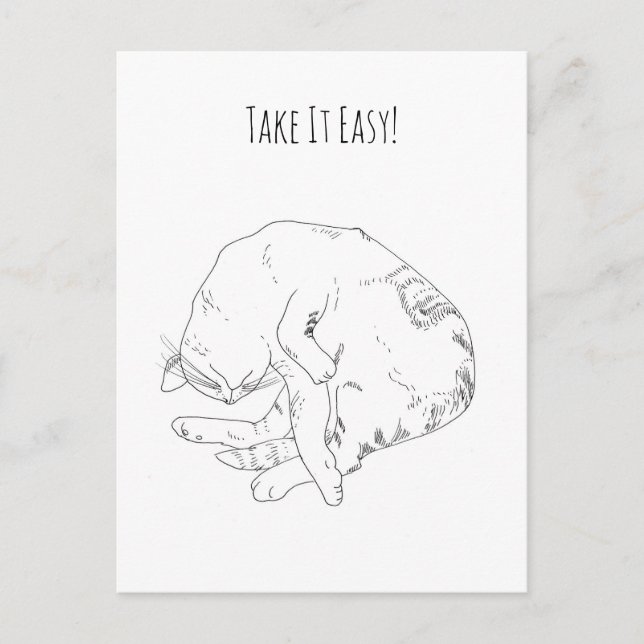 Take It Easy — Minimalistischer schlafender Katze Postkarte (Vorderseite)