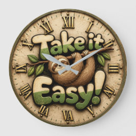 Take It Easy Sloth Funny Große Wanduhr