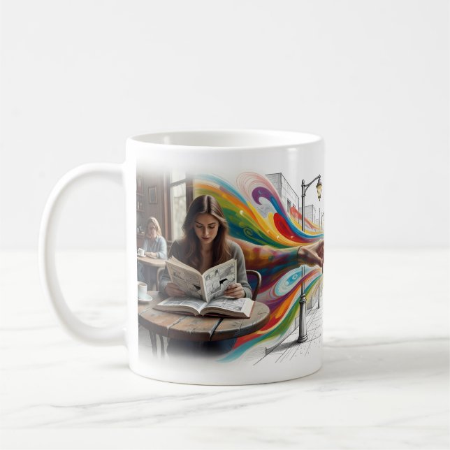 Take On Me Mädchen liest Comic World Mug Kaffeetasse (Links)