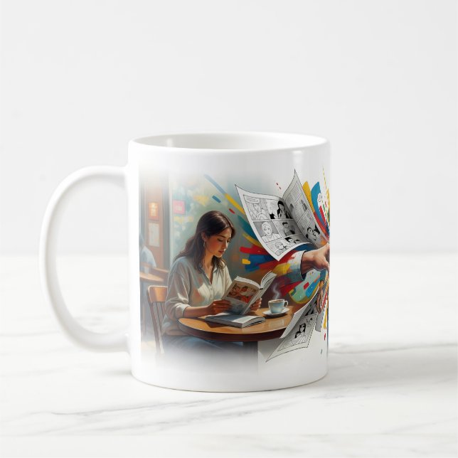 Take On Me Mädchen liest Comic World Mug Kaffeetasse (Links)