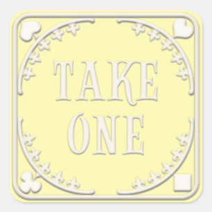 "Take One" Wunderland Tee Party Gelb begrüßt Quadratischer Aufkleber