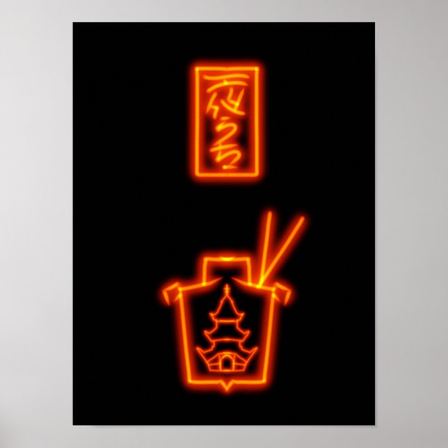 Take-out-Neon-Schriftzug Rot Subtil Poster (Vorne)