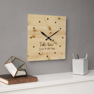 Take Time Wood Background Acrylic Wall Clock Quadratische Wanduhr