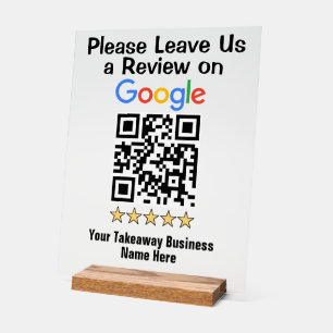 Takeaway-Schnellrestaurant Google Review QR-Code Acrylschild