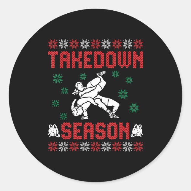 Takedown Season Girls Wrestling Ugly Sweater Chris Runder Aufkleber (Vorderseite)