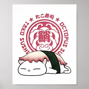 Tako Octopus Sushi Cat Poster