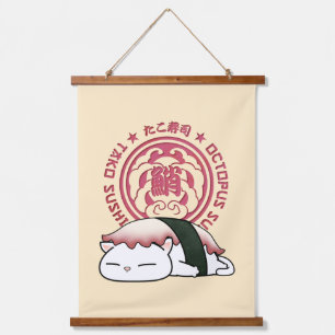 Tako Octopus Sushi Cat Wandteppich Mit Holzrahmen