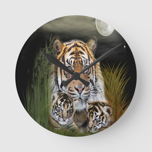 Takt Tiger und Cubs Runde Wanduhr (Vorderseite)