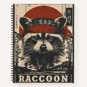 Taktischer Raccoon im Vintagen Headgear Notizbuch
