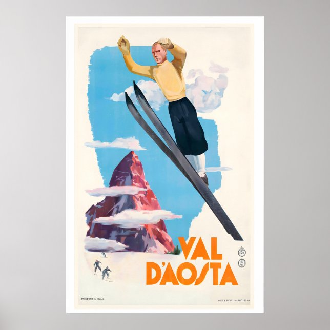 Tal Aostatal Italien Vintage-Skiposter Poster (Vorne)