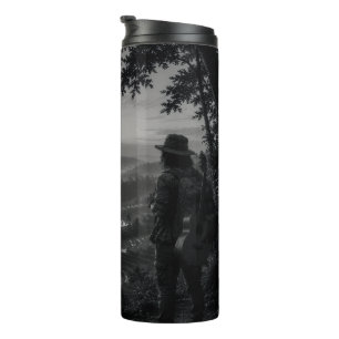Tal des Morgens Schwarz-Weiß-Wanderer-Reisebecher Thermosbecher