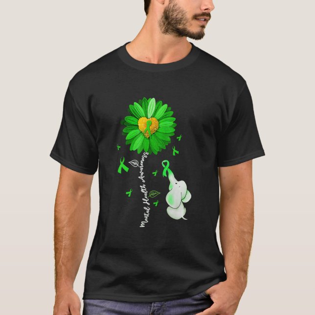Tal Health Awareness Green Ribbon Elephant T-Shirt (Vorderseite)