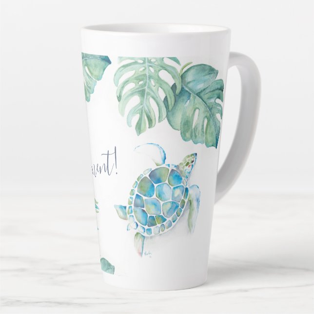 Tal Tropical Turquoise Blue Watercolor Sea Turtle Milchtasse (Rechte Ecke)