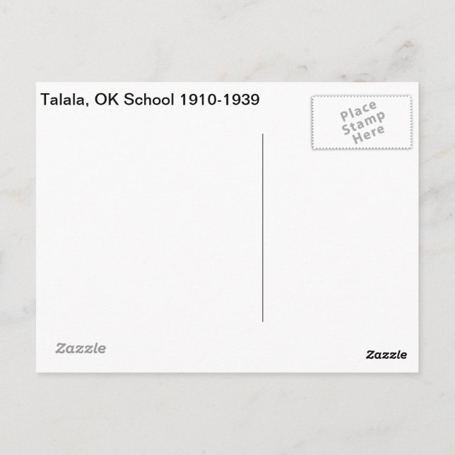 Talala, OK School 1910-1939 Postkarte (Rückseite)