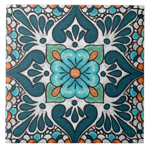 Talavera 06 Türkis Blau Grün Mediterrane Blumen Fliese