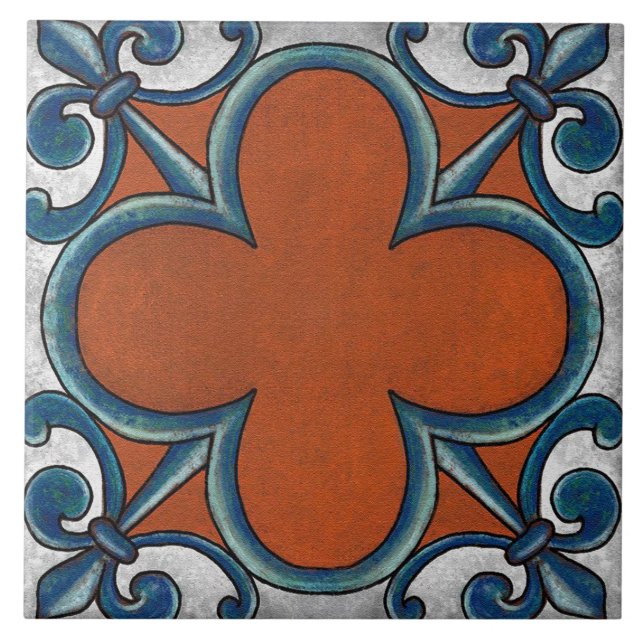 Talavera 07 Rust Blau Grau Mediterrane Geo Fliese (Vorderseite)