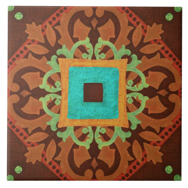 Talavera 08 Rust Blue Brown Mediterranean Geo Fliese (Vorderseite)