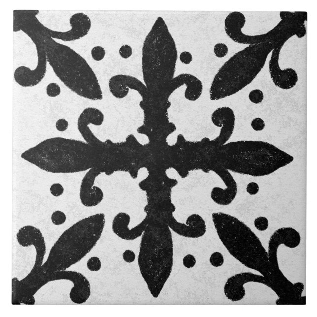 Talavera 10 Black White Grey Mediterranean Geo Fliese (Vorderseite)