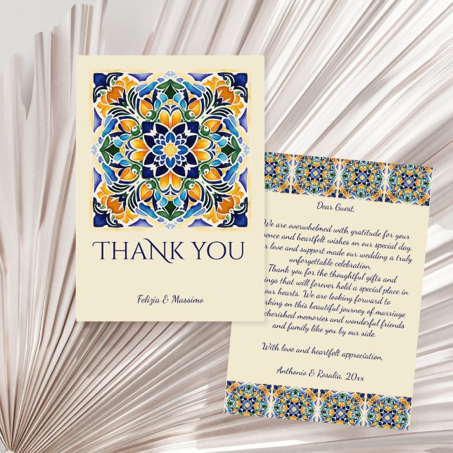 Talavera azulejo blaue Kachel Vintag mexikanische  Dankeskarte (Talavera azulejo blue tiles vintage Mexican wedding elegant Thank You Cards )