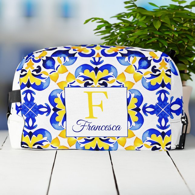 Talavera azulejo blauen Fliesen Bräunungsgeschenke Waschbeutel (Talavera azulejo blue tiles bridesmaid gifts monogram personalized dopp kit bridal party favors)