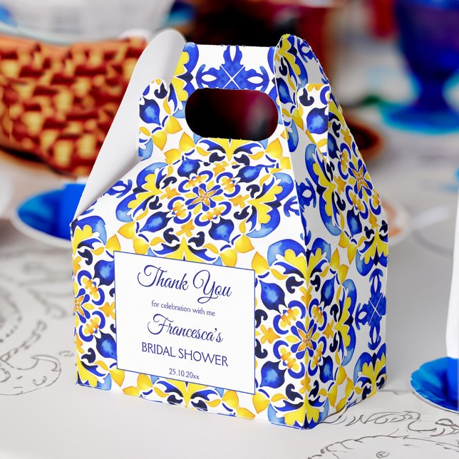 Talavera azulejo blauen Fliesen Brautparty gedruck Geschenkschachtel (Talavera azulejo blue tiles bridal shower personalized printed favor boxes bridal shower favors)