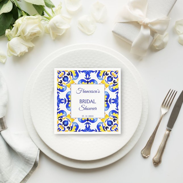 Talavera azulejo blauen Fliesen Mexikanisches Brau Serviette (Talavera azulejo blue tiles vintage Mexican bridal shower monogram printed Napkins personalized deco)