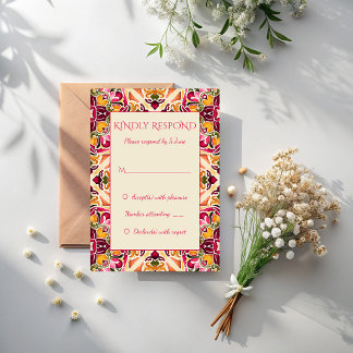 Talavera azulejo pink tile vintage Mexican wedding RSVP Karte