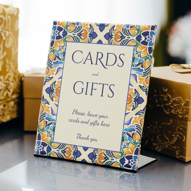 Talavera azulejo Vintage Fliesen Tisch Sockelschild (Talavera azulejo blue vintage tiles wedding gifts table pedestal sign wedding table decor)