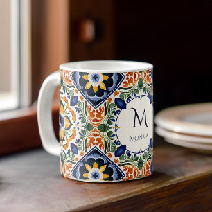 Talavera Azulejo Vintage Kachelmonogramm Kaffeetasse