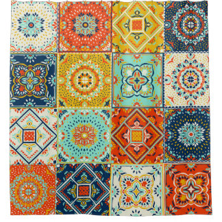 Talavera, Azulejos, türkische Mosaiktapete. Duschvorhang
