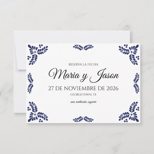 Talavera Black Floral Minimalist Spanish Wedding Save The Date (Vorderseite)