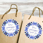 Talavera blauen Fliesen Mexikanisches Brautparty b Runder Aufkleber<br><div class="desc">Talavera azulejo blauen Fliesen Vintag mexikanische Brautparty Monogramm gedruckt danke Ihnen für Aufkleber Vorlage,  mediterran blaue Fliesen Maiolica blauen Fliesen griechischen Fliesen Muster Brautparty Günstige Aufkleber personalisiertes Brautparty Gutes Aufkleber</div>