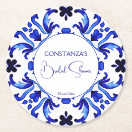 Talavera blauer Fliesen Mexikanisches Brautparty b Runder Pappuntersetzer